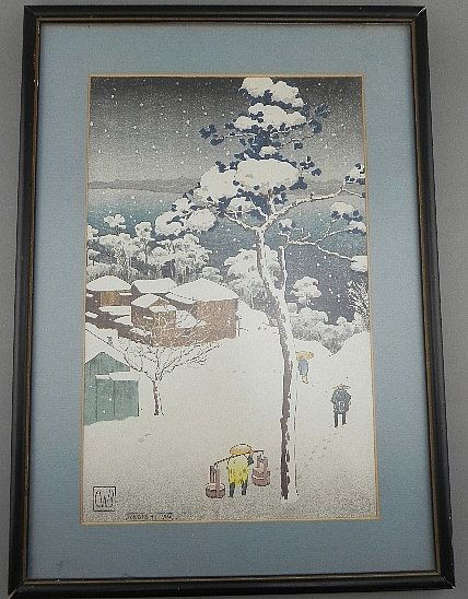 1916 Charles W. Bartlett "Negishi" Color Woodblock: Straight out of the estate is this Charles W. Bartlett "Negishi" color woodblock. Frame measures 12 3/4" X 17 7/8". Pencil signed.