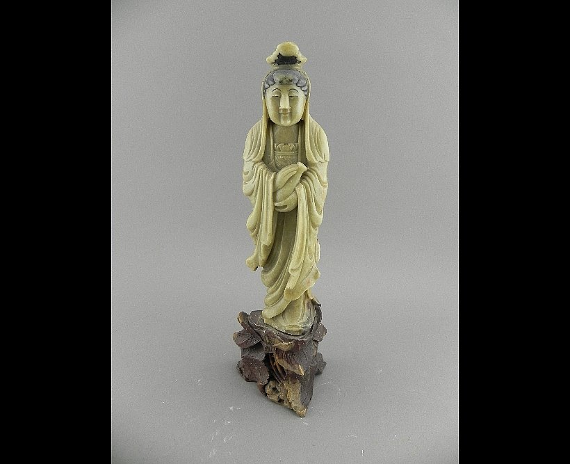 Carved Soapstone Figure w/Bottle: Measures 12 1/4" tall.