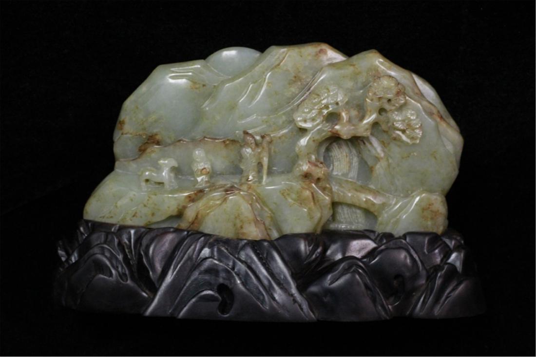 Chinese Jade Carved Boulder w Stand (1 of 15)