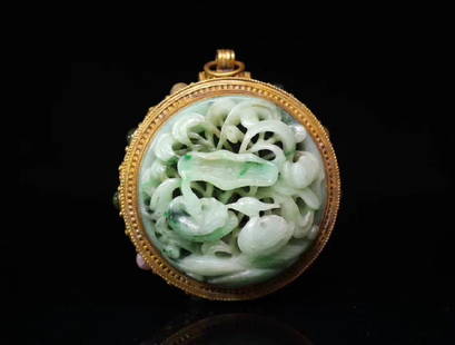 Chinese Jadeite Perfumer w Jadeite& Gilt Silver: Chinese Jadeite Perfumer w Jadeite& Gilt Silver , 145gram, 7.5cm by 6.7cm by 4.5cm