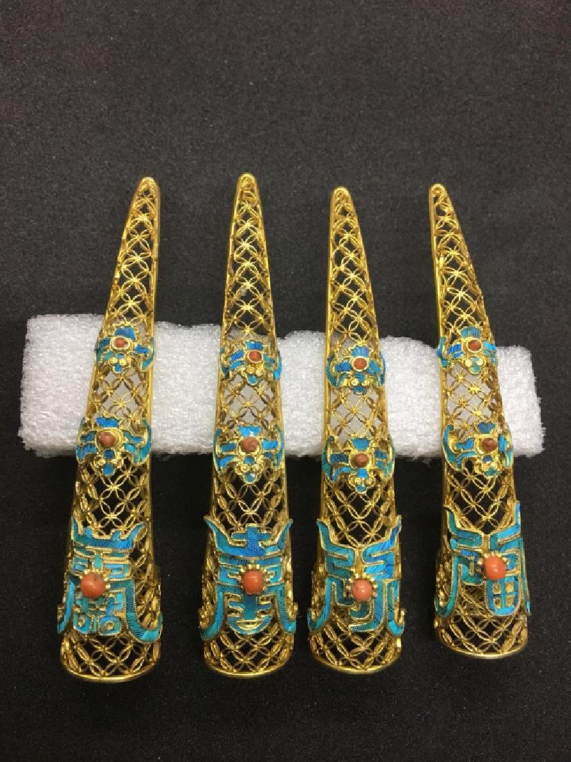 Four Chinese Gilt Enamel Nail Sets (1 of 2)