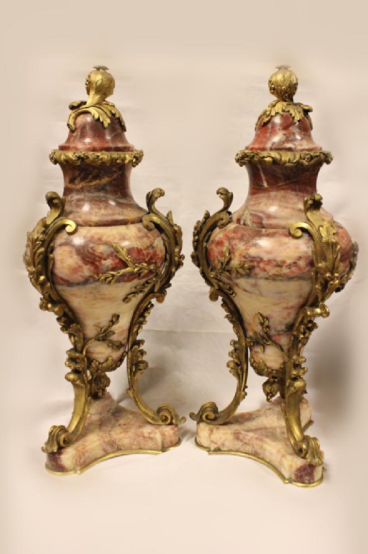 Pair of Fleur De Peche Marble Urm w Bronze Mount (1 of 9)