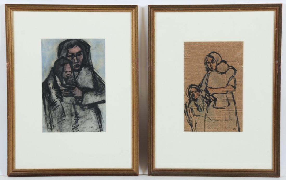 Ivan Kurach Ukrainian ( 1909-1968 ) Pair: Ivan Kurach (Ukrainian , 1909-1968) Two Drawings, One mixed media on Japan paper and including one drawing on a Italian newspaper. Size: 15" x 19.75", ( 38 x 50 cm framed ) . .