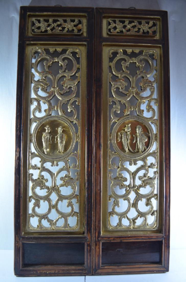 19thC Pair Old Chinese Wood Carved  Gilt Panels (1 of 13)