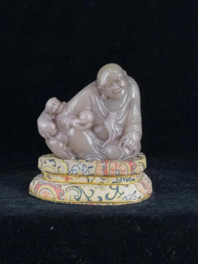 Chinese Soapstone Carved Luohan w Lions (1 of 4)
