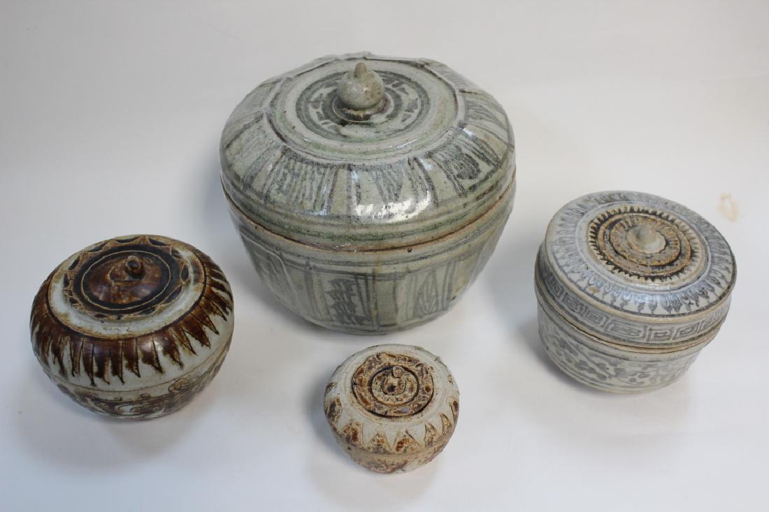 4 Antique Asian Pottery Cover pot (1 of 6)