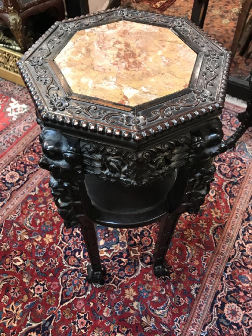 Chinese _x000D_ Octahedral Wood Stand w Marble Top (1 of 6)