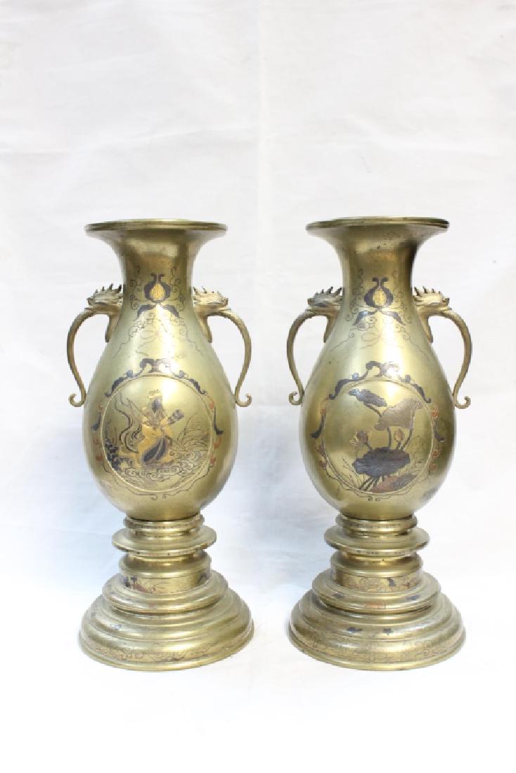 Pair of Japanese Mixed-Metal Vases (1 of 10)