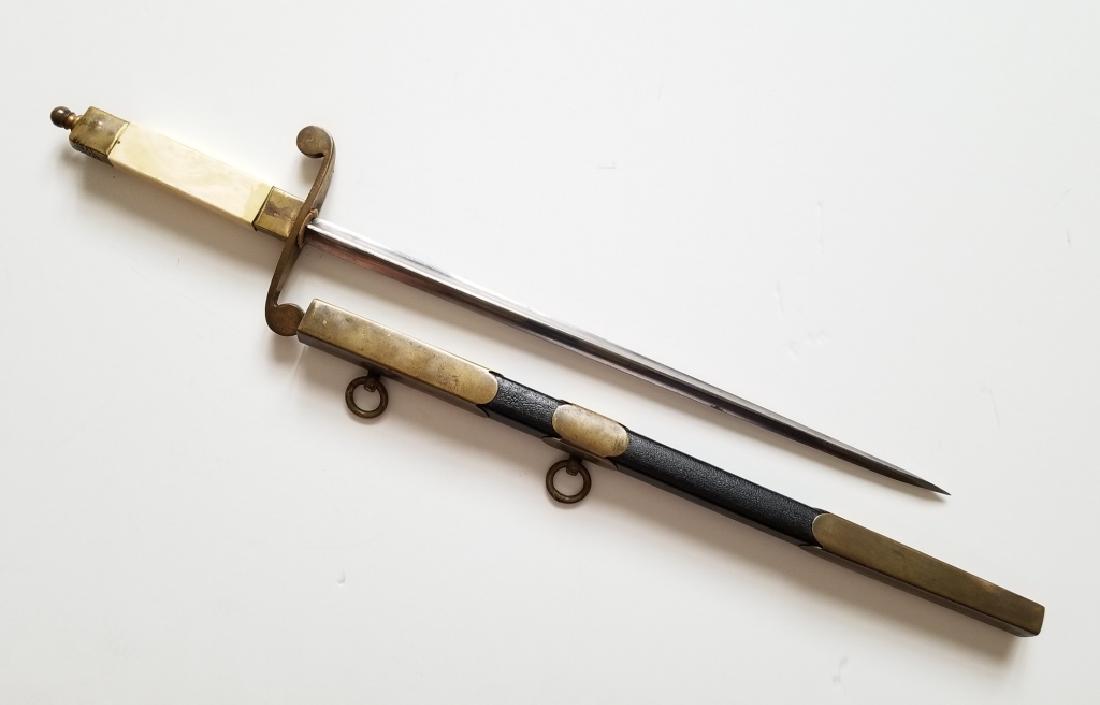 Antique Russian Naval Officer Dirk_x000D_: Antique Russian Naval Officer Dirk. Brass mounts , bone square handle . 16 1/2" ( 42 cm ) length. Condition: good