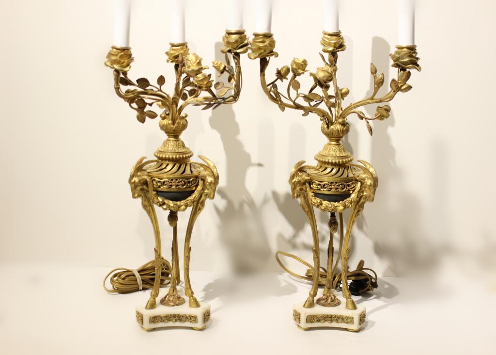 PAIR OF FINE BRONZE CANDELABRA W MARBLE BASE (1 of 11)