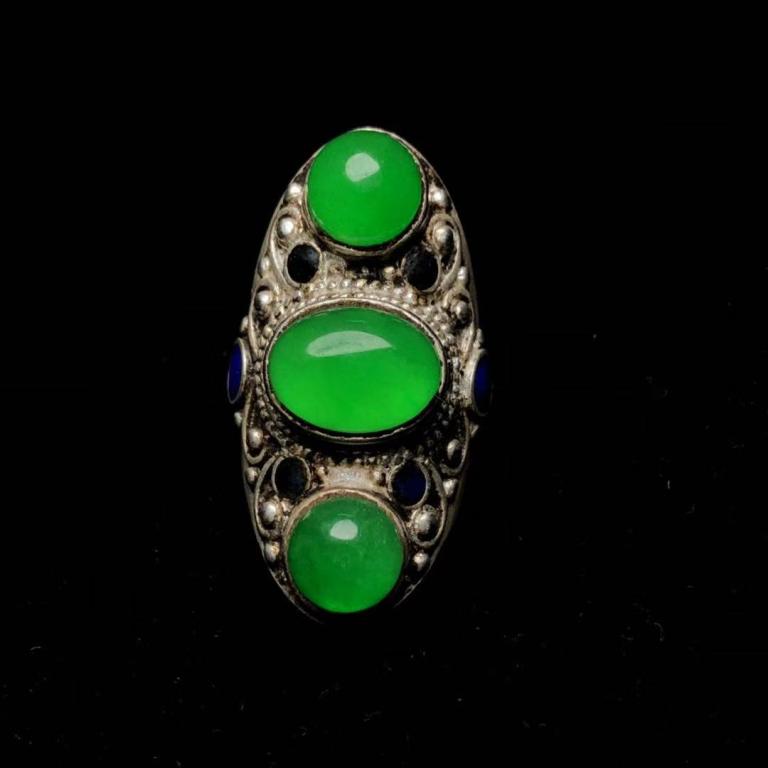 Chinese Silver Ring w Green Stone (1 of 6)