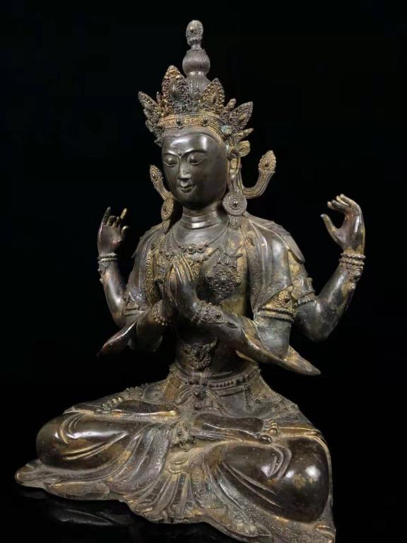 Qing Chinese Bronze Four Arms Buddha (1 of 8)