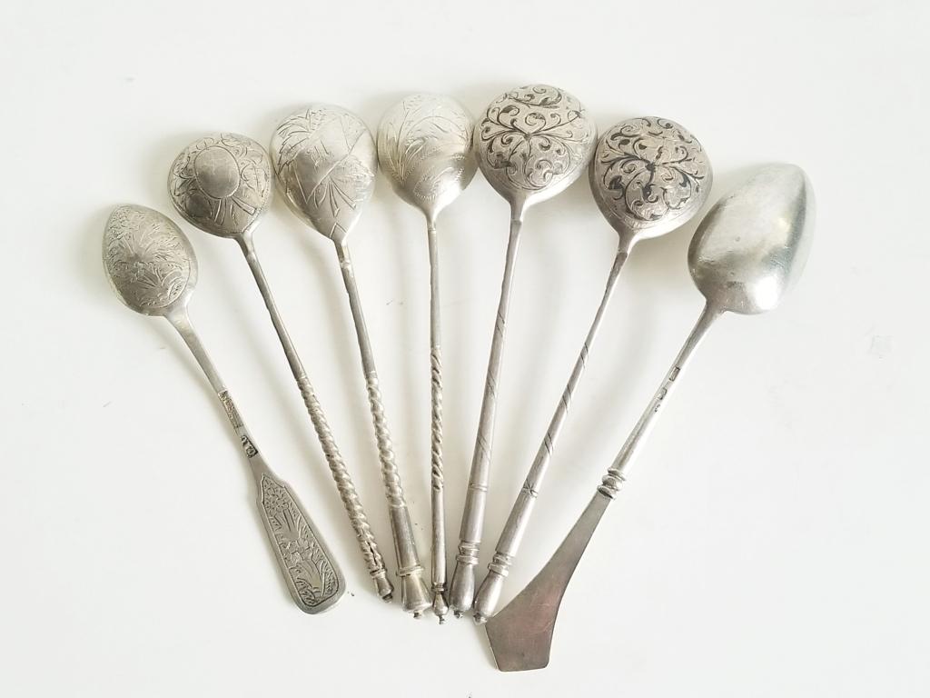 19C Russian Group of 7 Silver Spoons (1 of 7)