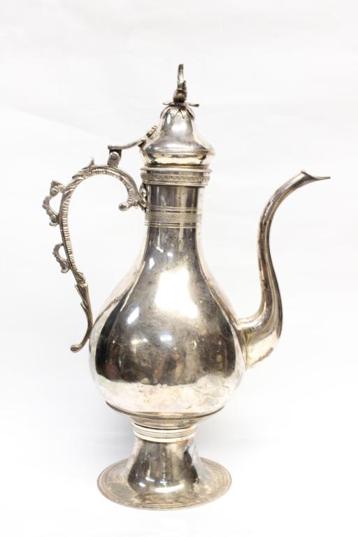 Turkish Antique Silver Plate Ewer: 15" H