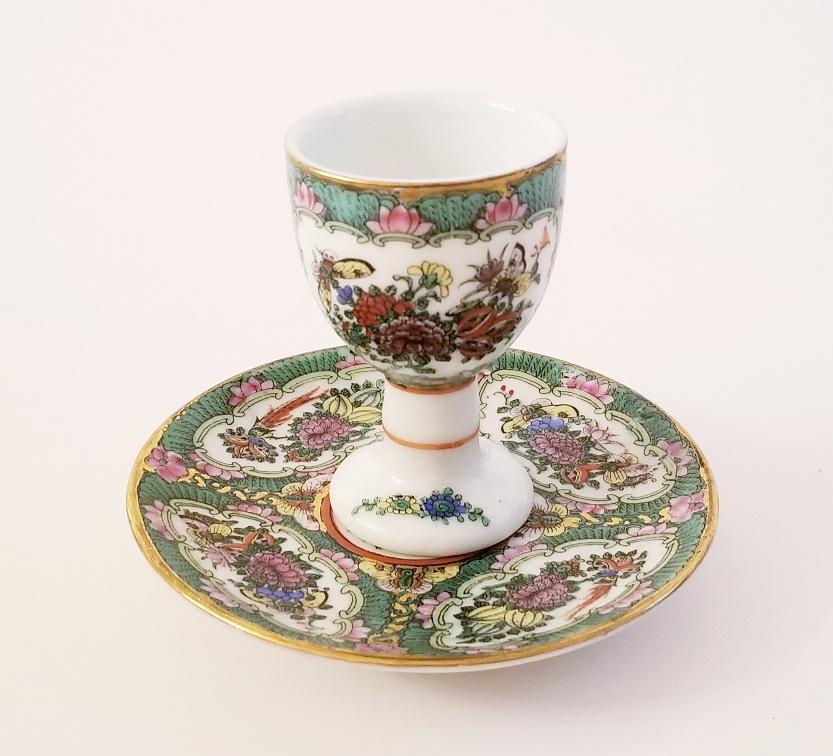 Rare Russian Soviet Porcelain Egg Holder Saucer: Rare Russian - Soviet Porcelain Egg Cup Holder and Saucer. All hand painted . Marked on underside U.S.S.R . M.M 01-06-1937 . Measurements: saucer 4" ( 10.2 cm ) Diameter , cup 2 3/4" ( 7 cm ) high , 1