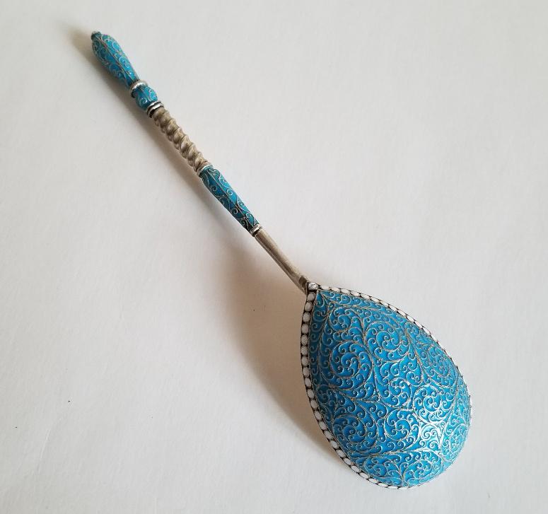 19C Russian Silver Enamel Serving Spoon_x000D_ (1 of 4)