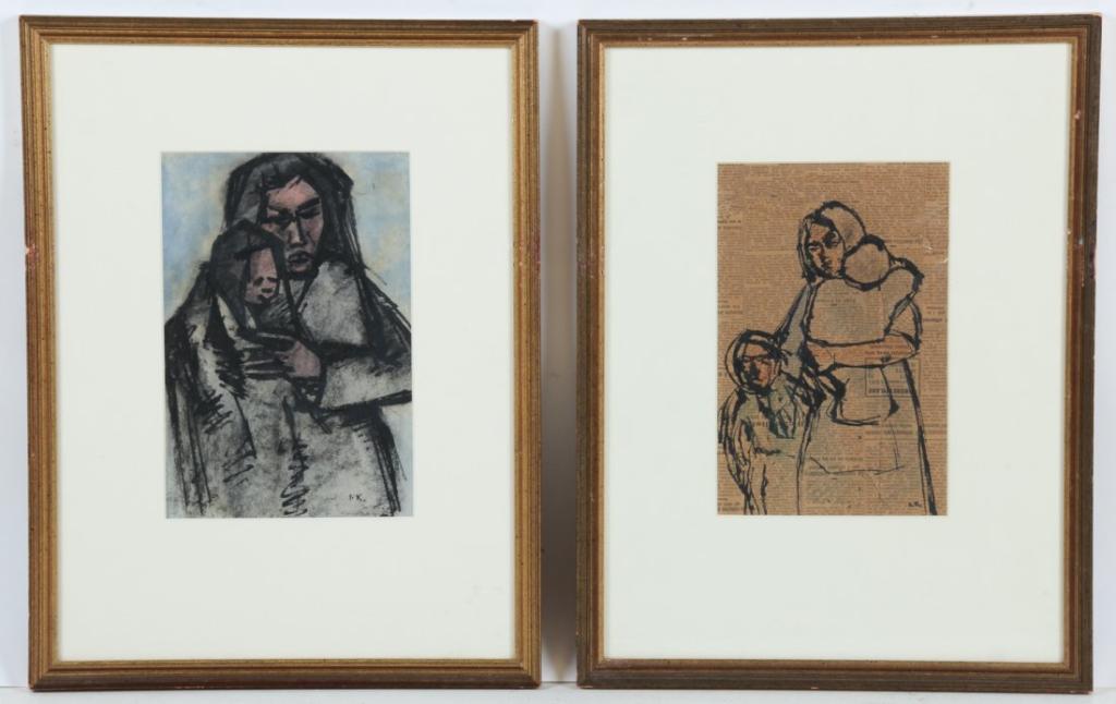 Ivan Kurach Ukrainian ( 1909-1968 ) Pair Drawings: Ivan Kurach (Ukrainian , 1909-1968) Two Drawings, One mixed media on Japan paper and including one drawing on a Italian newspaper. Size: 15" x 19.75", ( 38 x 50 cm framed ) . .Provenance ; PSD Fine Ar