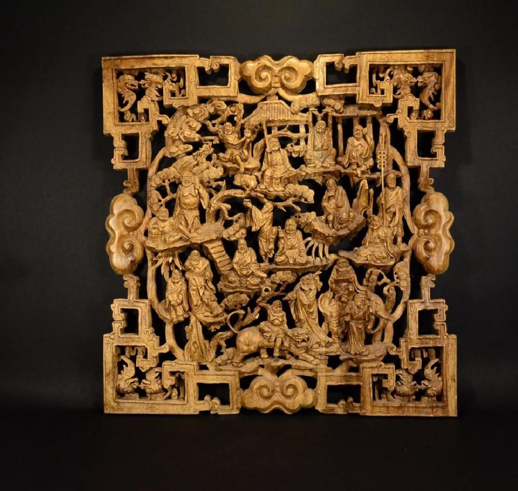 18TH C. CARVED NANMU WOOD PLAQUE (1 of 4)