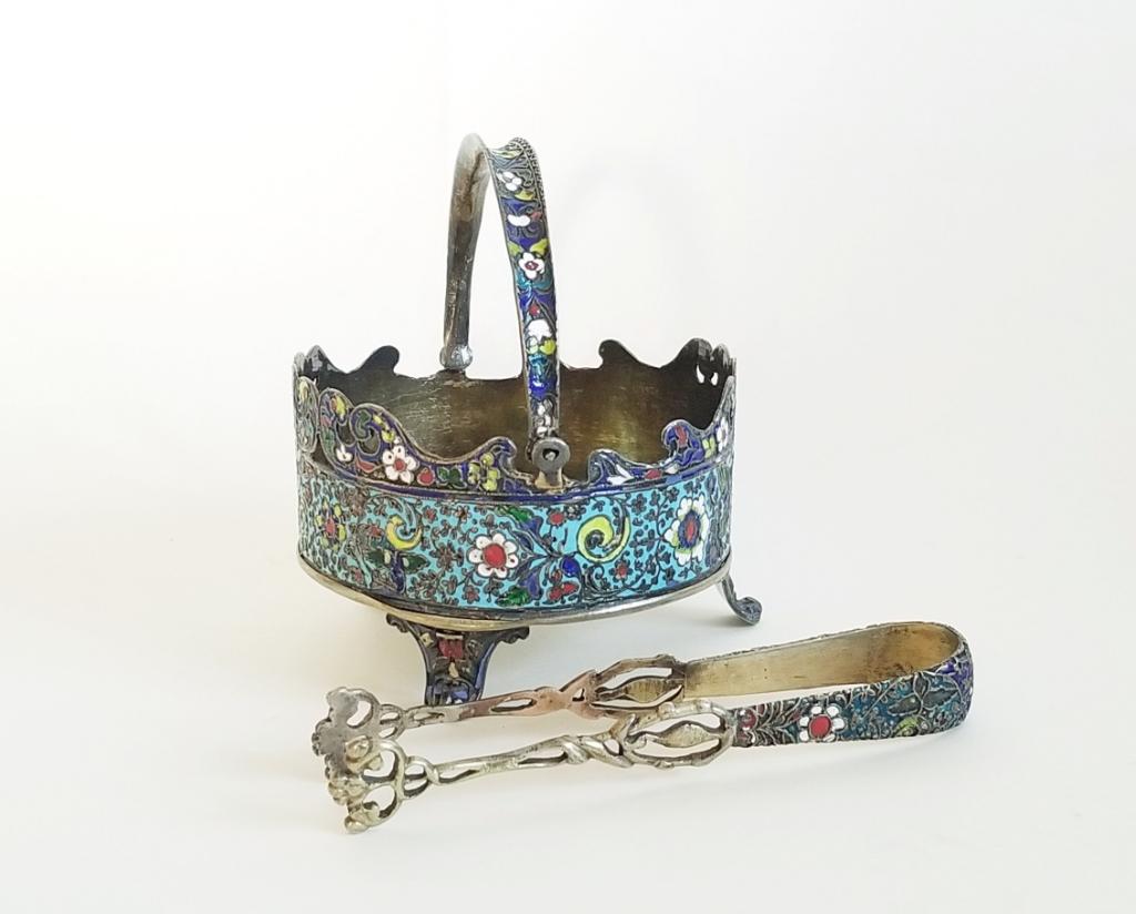 Antique Persion Silver Enamel Sugar Bowl & Tongs (1 of 5)