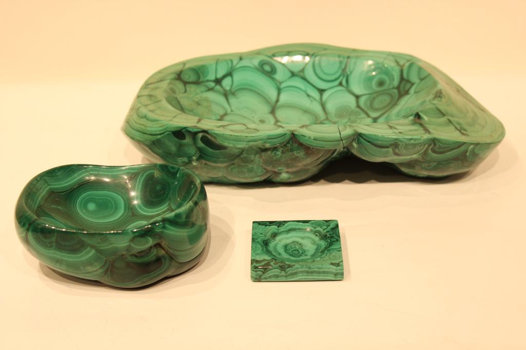 Three Fine Old Malachite Bowl/Tray: 11" by 6 3/4" 5Kg .