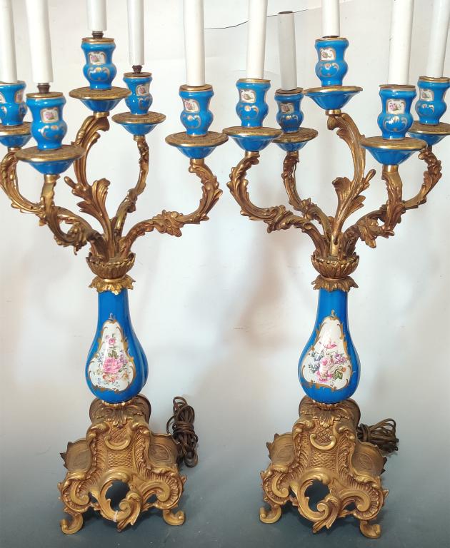 Pair of 5 Lights Bronze Candelabra: Pair of 5 Lights Bronze Candelabra