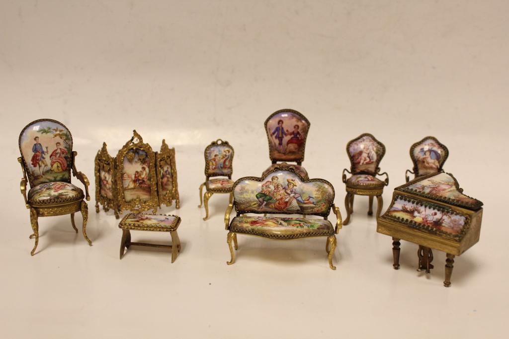 9 Pc. Viennese Enamel Miniature Furniture Set (1 of 10)