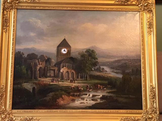 19th.C Continental Musical Box Painting with Clock (1 of 12)
