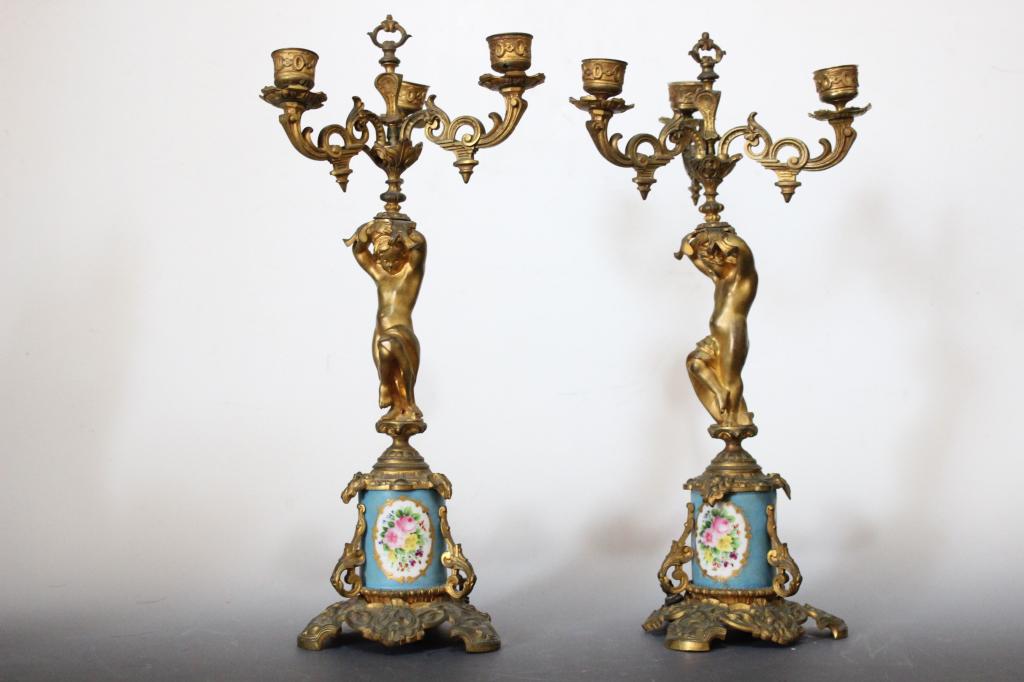 Pair of 189th.C 3 lights Bronze Candelabra (1 of 4)