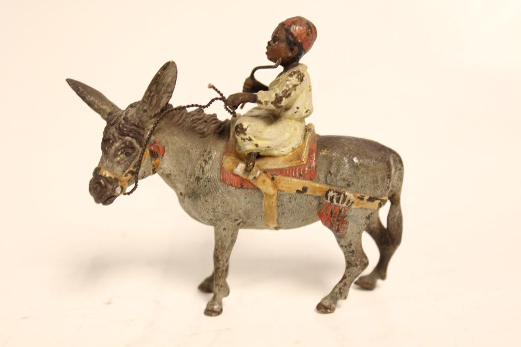 Polychrome Vienna Bronze Boy Ride on Donkey: 3" H 3 1/4" L