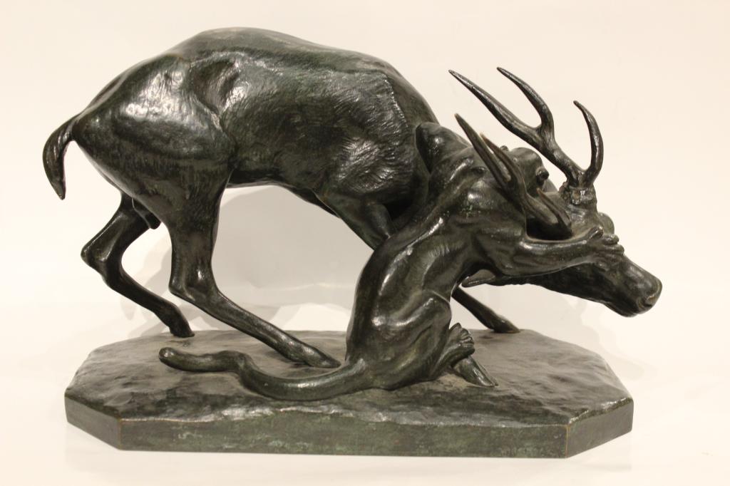 "Barye" Bronze of  Leopard attack Deer w Foundry (1 of 7)