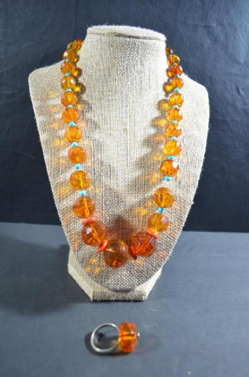 Chinese Antique Diamond Cut Amber Necklace (1 of 10)