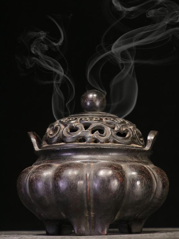 Chinese Zitan Wood Carved Incense Burner (1 of 9)