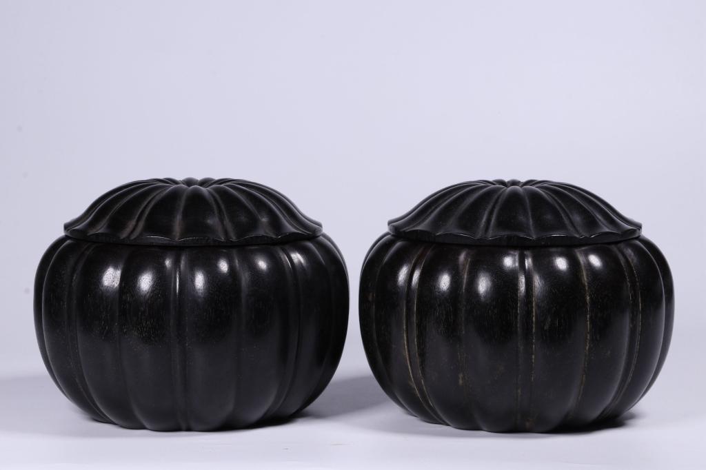 Pair of Chinese Zitan Wood Carved Box (1 of 5)