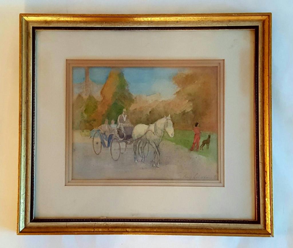 B.Solotareff Russian-American ( 1889-1966) Drawing: WATERCOLOR PAINTING BY FAMOUS RUSSIAN ARTIST BORIS SOLOTAREFF ( 1889 - 1966 ) THE PAINTING " Autumn in Central Park " TITLED ON THE REAR ON GALLERY LABEL . GALLERY LABEL Barzansky Gallery 1071 Madison