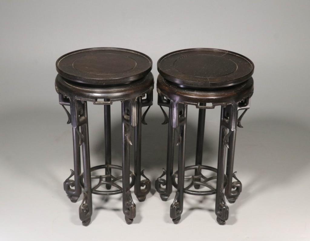 Pair of Chinese Zitan Wood High Footed Stand (1 of 8)