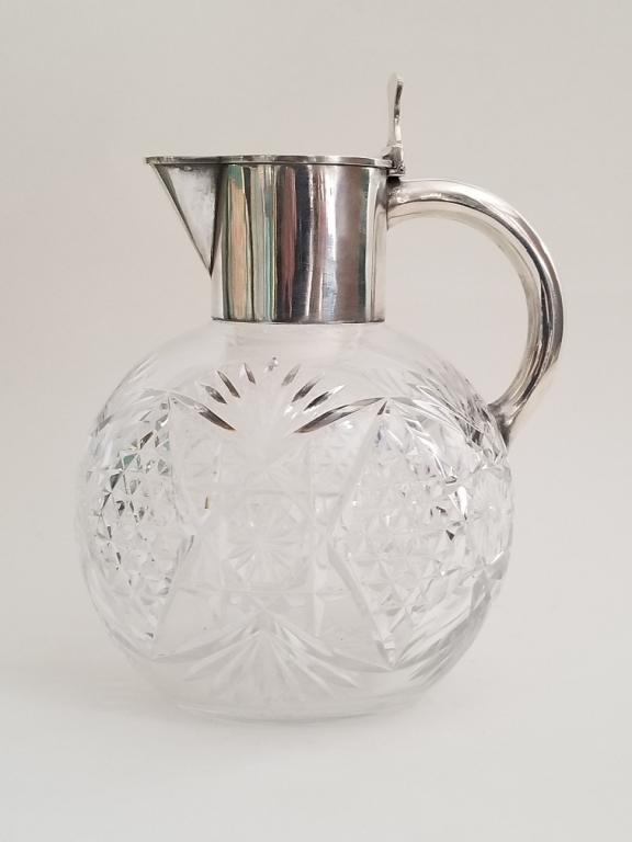 19C Russian Silver and Crystal Decanter Grachev Br: 19C Russian Silver and cut Crystal decanter . Engraved on the lid top HH and Barons Crown on top . Gilded interior. Hallmarked inside the lid and at the rim with Grachev Brothers , kokoshnik head , 84