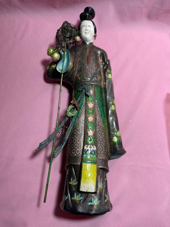 Large Chinese Silver&Enamel Figure of Lan Caihe (1 of 13)
