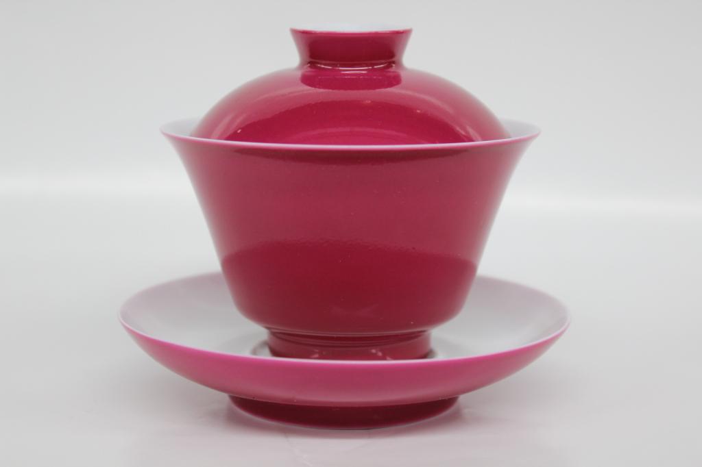 Chinese Red Glazed Porcelain Cup and Saucer (1 of 4)