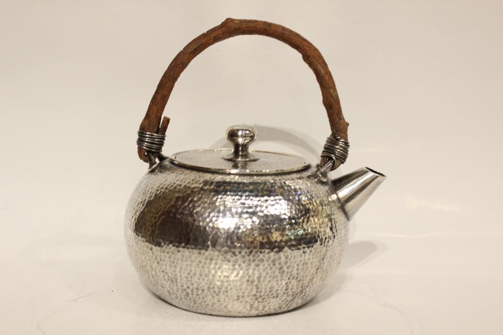 Japanese Hand Tracing Silver Teapot: 6 1/4" W