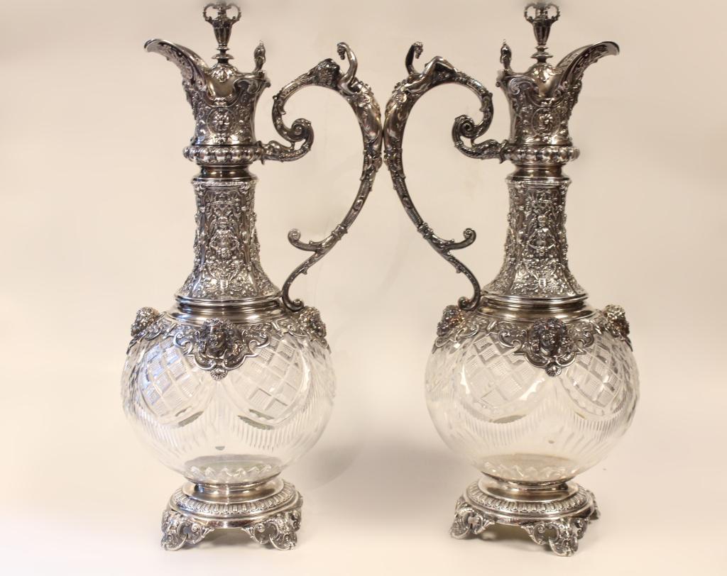 Cut Crystal Glass Ewer w Silver Decanter (1 of 12)