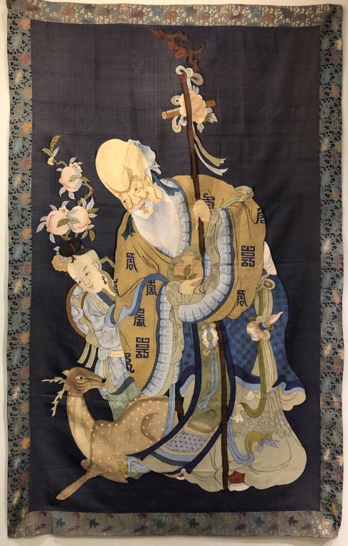 Large Chinese Silk Embroidery of Shou Figural (1 of 5)