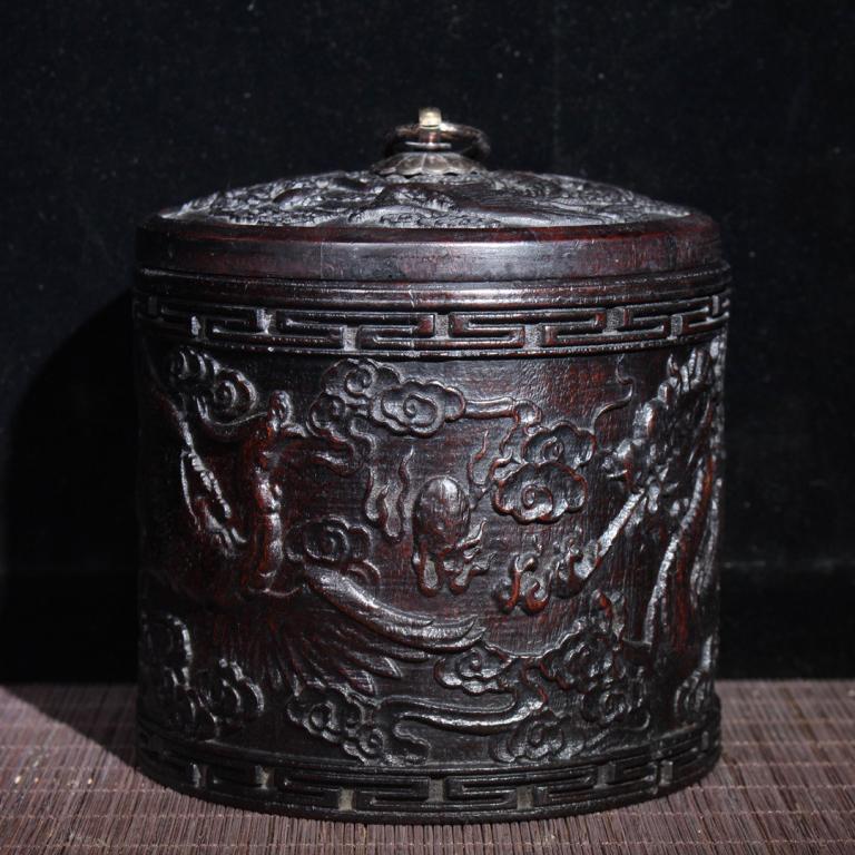 Chinese Wood Carved Tea Caddy (1 of 9)