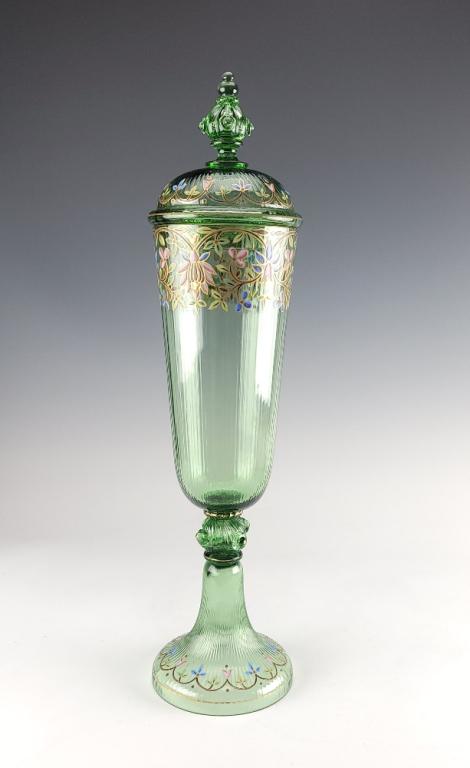Lrg 19C Bohemian Glass Enamel Pokal (1 of 4)