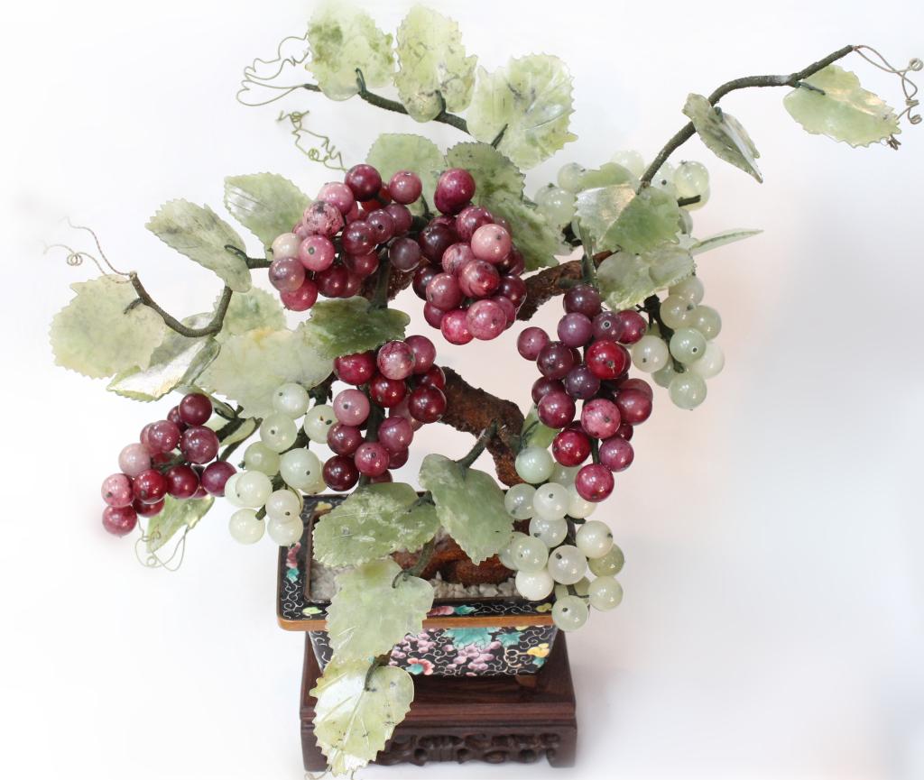 Chinese Jade Leaf&Grape Tree w Cloisonne Planter (1 of 7)