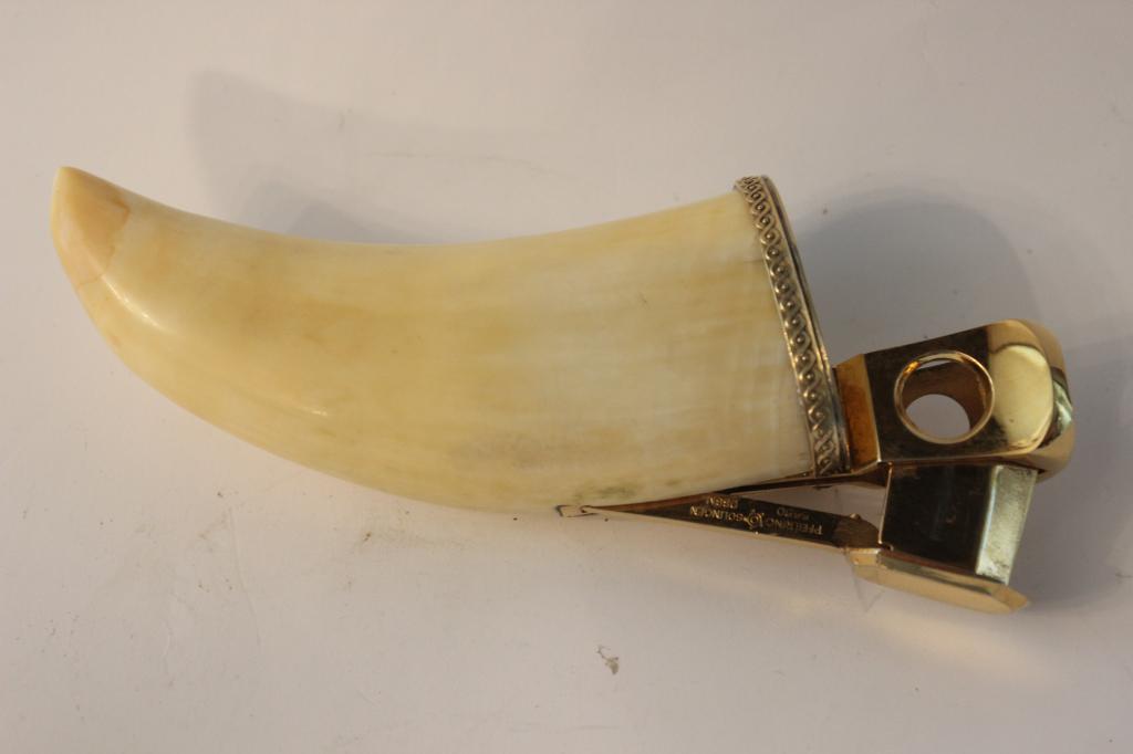 Germany Cigar Cutter w Whale Tooth: 14.5cm L Please note the absence of a condition report does not imply that there are no condition issues with this lot. Please contact us for a detailed condition report.