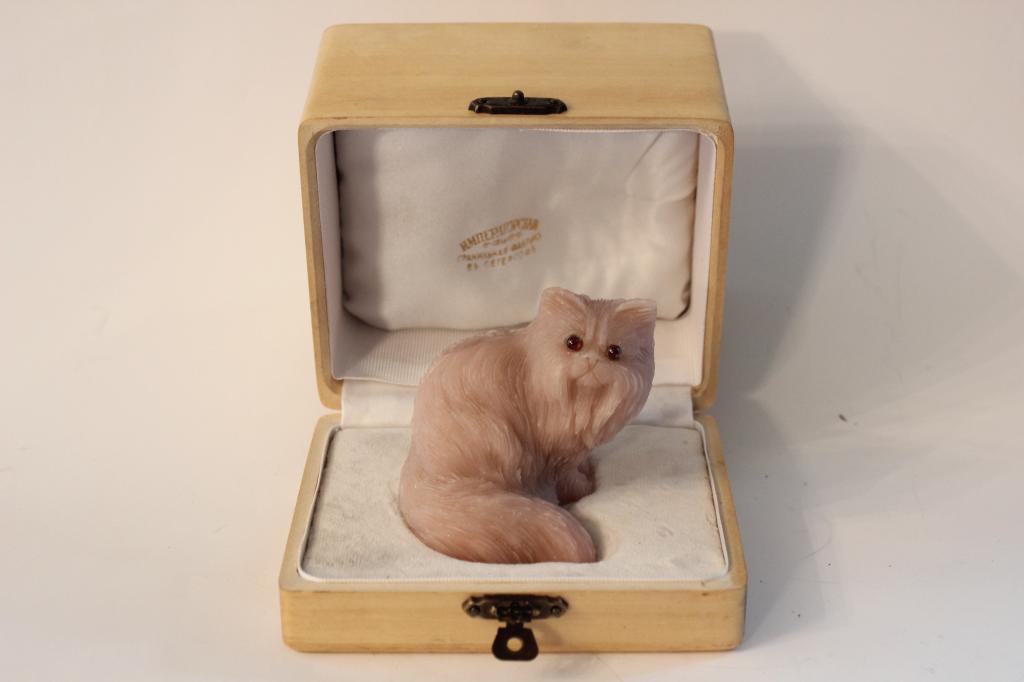 Russian Carved Pink Stone Cat in The box w (1 of 6)