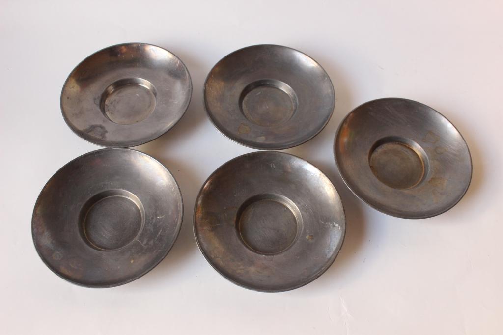 Group of Five Chinese Pewter Plates (1 of 3)