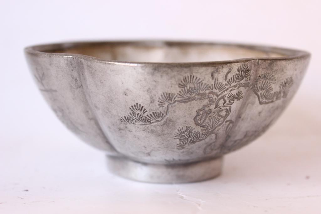 Chinese Ceramic Bowl w Pewter Mount (1 of 5)