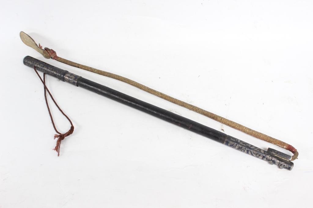 A Horse Whip w Sword, Niello Enamel Handle (1 of 6)