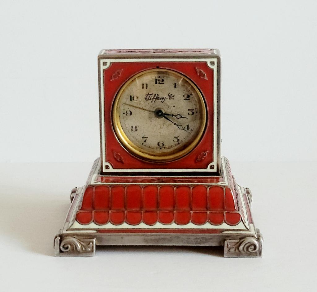 Art Deco Silver Enamel Alarm Clock Tiffany (1 of 7)